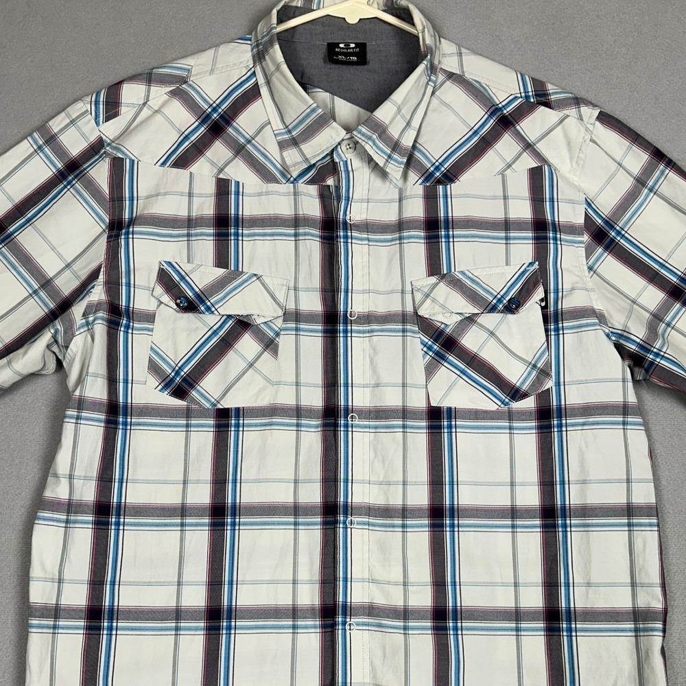 Oakley Shirt Mens XL White Multi Plaid Western Pearl Snap Rodeo Button Up Pocket